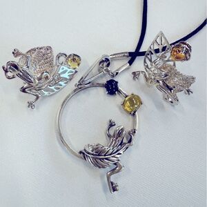 Citrine Frog Earrings and pendant set New 925 sterling silver